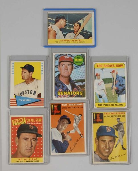 LOT OF 7: TED WILLIAMS BASEBALL CARDS.            