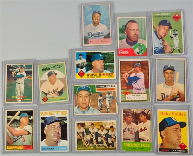 LOT OF 14: DUKE SNIDER BASEBALL CARDS.            