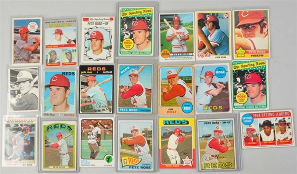 LOT OF 21: MOSTLY TOPPS PETE ROSE BASEBALL CARDS. 