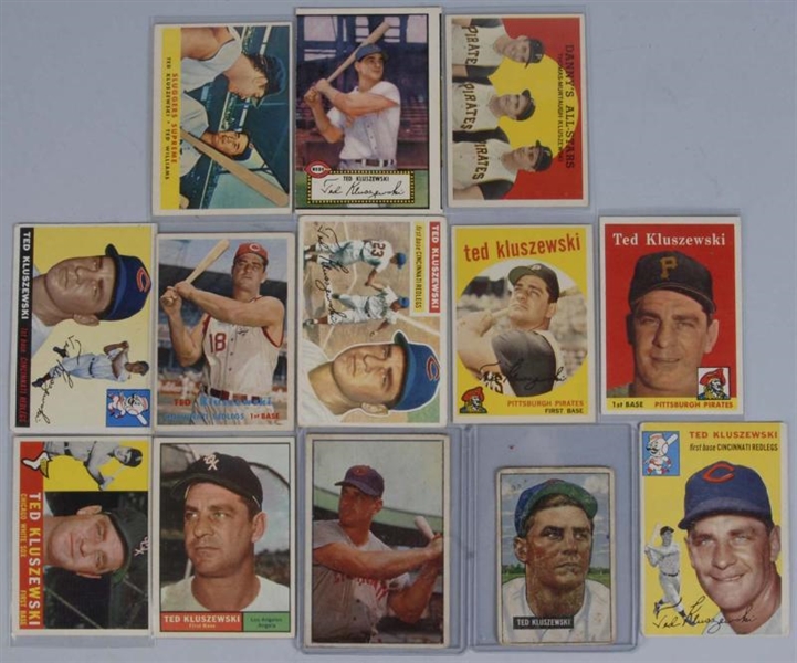 LOT OF 13: TED KLUSZEWSKI BASEBALL CARDS.         