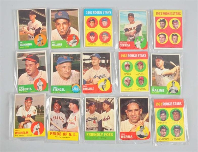 LOT OF 15: TOPPS 1963 BASEBALL CARDS.             