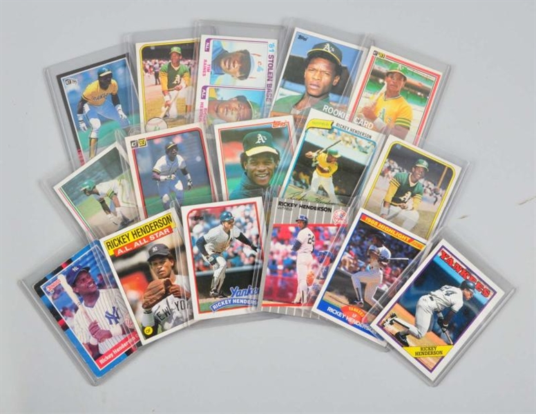 LOT OF 16: RICKEY HENDERSON BASEBALL CARDS.       