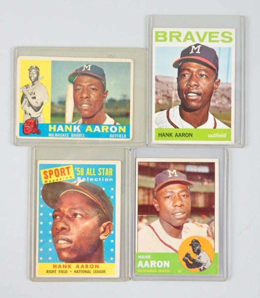 LOT OF 4: TOPPS HANK AARON BASEBALL CARDS.        