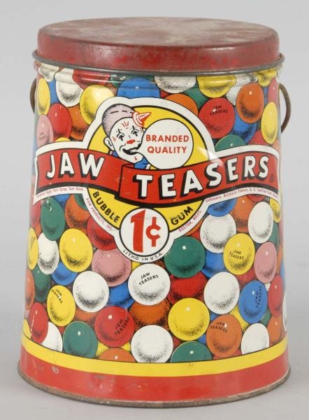 JAW TEASERS 1-CENT BUBBLE GUM TIN.                
