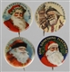 LOT OF 4: CELLULOID SANTA PIN BACK BUTTONS.       