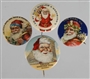 LOT OF 4: CELLULOID SANTA PIN BACK BUTTONS.       
