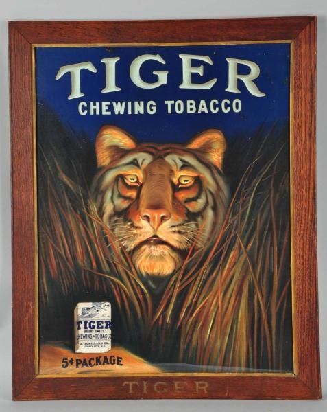 CARDBOARD TIGER CHEWING TOBACCO ADVERTISING SIGN. 