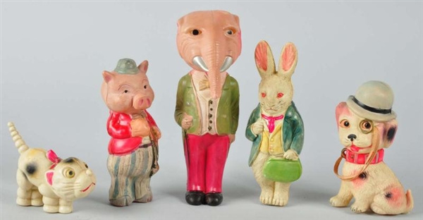 LOT OF 5: CELLULOID ANIMAL TOYS.                  