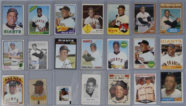 LOT OF 21: WILLIE MAYS BASEBALL CARDS.            