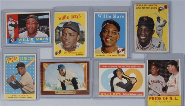 LOT OF 8: WILLIE MAYS BASEBALL CARDS.             