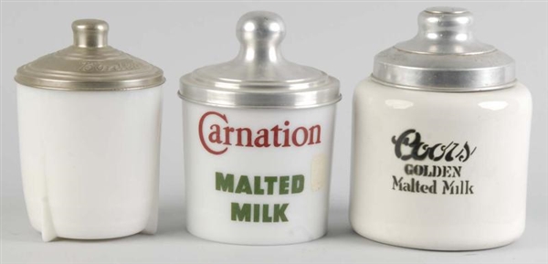 LOT OF 3: MALTED MILK CANISTERS.                  