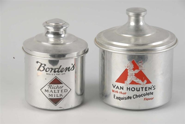 LOT OF 2: ALUMINUM MALTED MILK CANISTERS.         