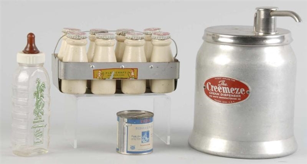 LOT OF 4: ASSORTED MILK RELATED ITEMS.            