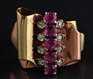14K Y. GOLD DIAMOND & RUBY BOW STYLE RING.        