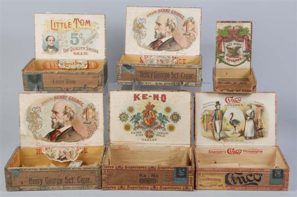 LOT OF 6: EARLY WOODEN CIGAR BOXES.               