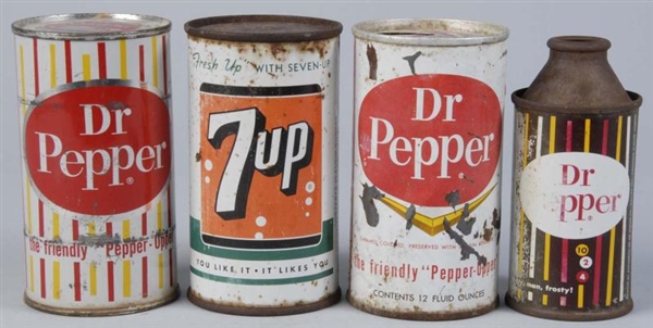 LOT OF 4: CANS FOR DR. PEPPER & 7UP.              