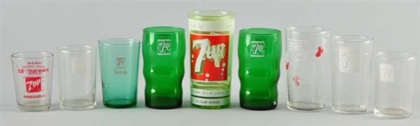LOT OF 9: ASSORTED 7UP GLASSES.                   