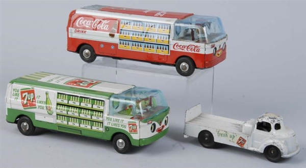 LOT OF 3: ASSORTED TOY TRUCKS FOR 7UP & COCA-COLA 