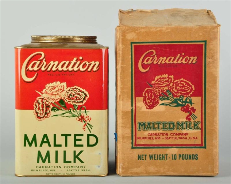 TIN CARNATION MALTED MILK CONTAINER.              