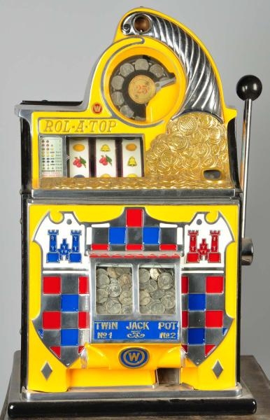 25¢ FOREIGN COIN CHECKERBOARD ROL-A-TOP MACHINE.  