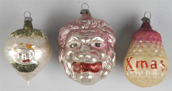 LOT OF 3: GLASS FIGURAL CHRISTMAS ORNAMENTS.      