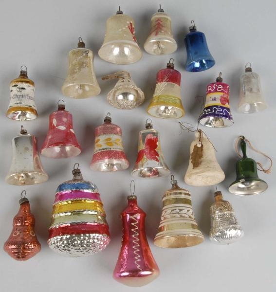 LOT OF GLASS FIGURAL BELL CHRISTMAS ORNAMENTS.    