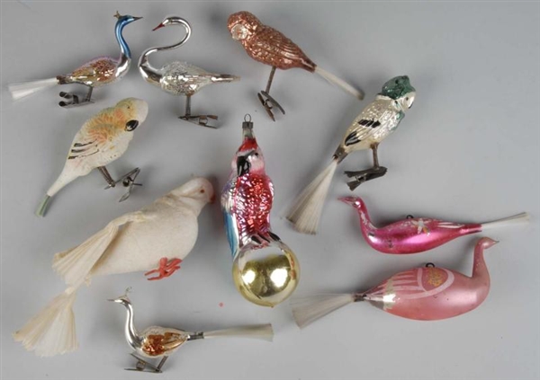 LOT OF GLASS FIGURAL BIRD CHRISTMAS ORNAMENTS.    
