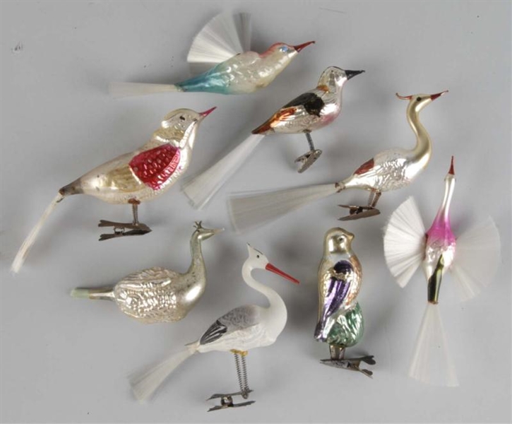 LOT OF 8: GLASS FIGURAL BIRD CHRISTMAS ORNAMENTS. 