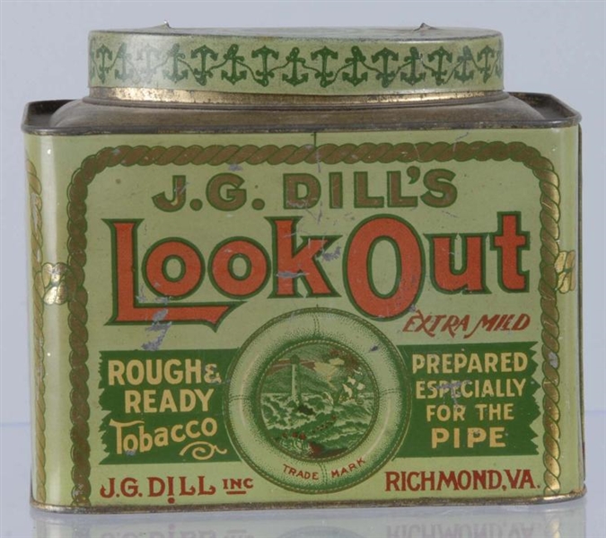 LOOK-OUT SMALL TOP TOBACCO TIN.                   