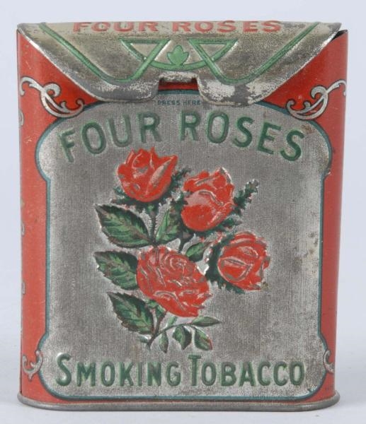 FOUR ROSES POCKET TOBACCO  TIN WITH ROLLOVER LID. 