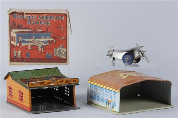 LOT OF 2: TIN MARX AIRPORT HANGAR TOYS.           