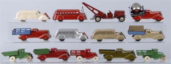 LOT OF 13: PRESSED STEEL MARX & GIRARD TOYS.      