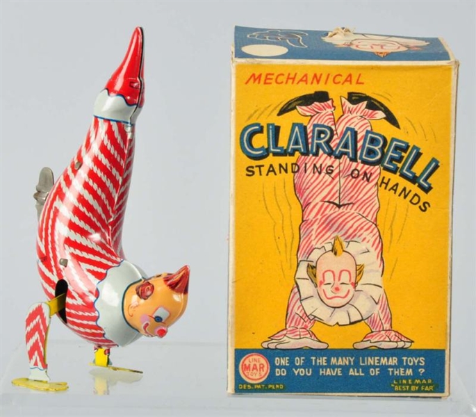 TIN LINEMAR CLARABELL THE CLOWN WIND-UP TOY.      