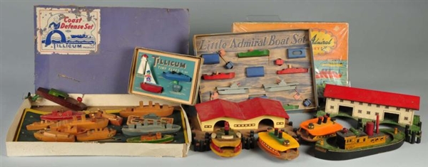 LOT OF PRE-WAR WOODEN TOY BOAT SETS.              
