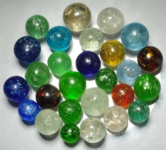 LOT OF 27: ASSORTED MICA MARBLES.                 