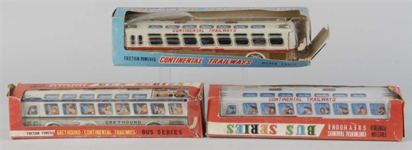 LOT OF 3: TIN BUS FRICTION TOYS.                  