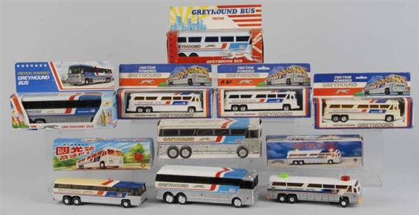 LOT OF 8: PLASTIC GREYHOUND BUS TOYS.             