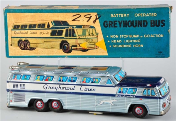 LOT OF 3: TIN GREYHOUND BUS BATTERY-OPERATED TOYS 