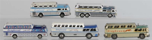 LOT OF 5: TIN LITHO GREYHOUND BUS TOYS.           