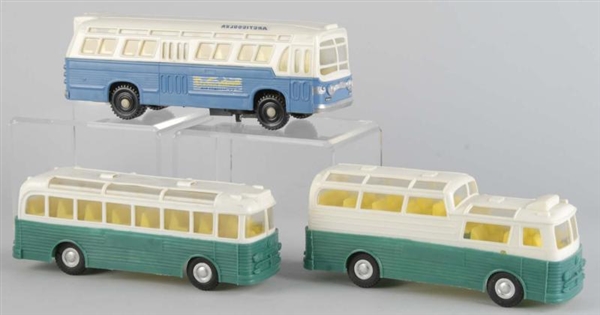 LOT OF 3: PLASTIC MAKS BUS TOYS.                 