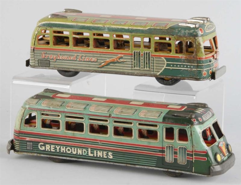 LOT OF 2: TIN GREYHOUND LINE BUS FRICTION TOYS.   