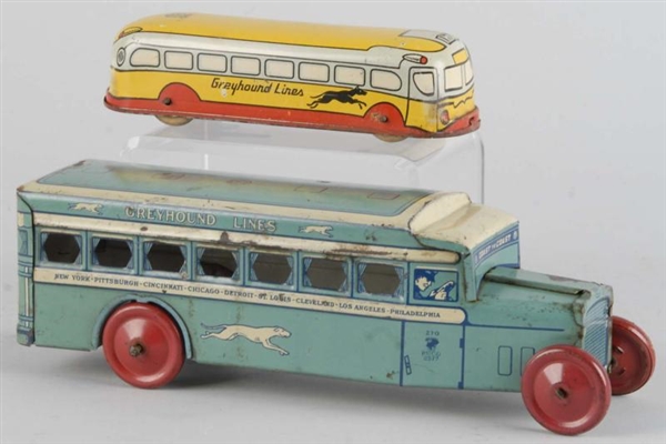 LOT OF 2: TIN LITHO CHEIN GREYHOUND BUS TOYS.     