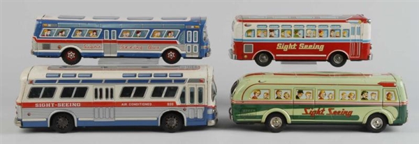 LOT OF 4: TIN SIGHT SEEING BUS FRICTION TOYS.     