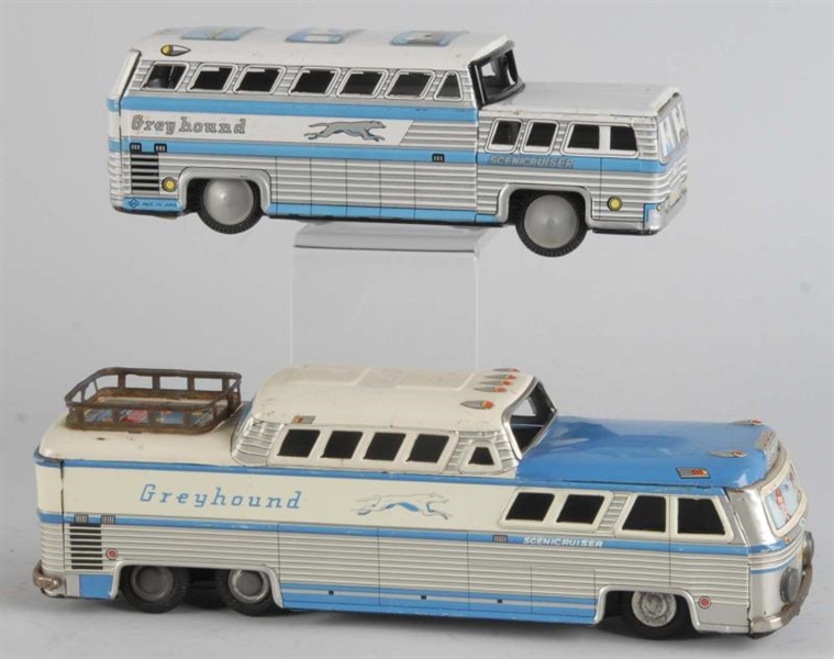 LOT OF 2: TIN GREYHOUND SCENICRUISER BUS TOYS.    