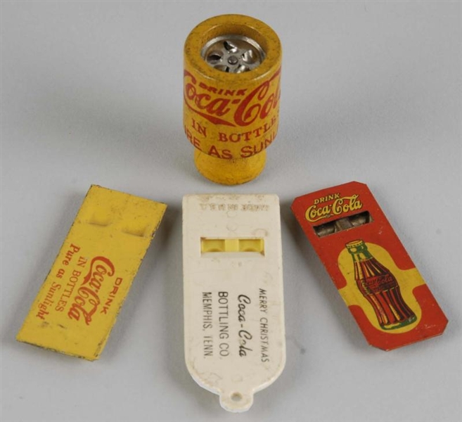 LOT OF 4: COCA-COLA TOY WHISTLES.                 
