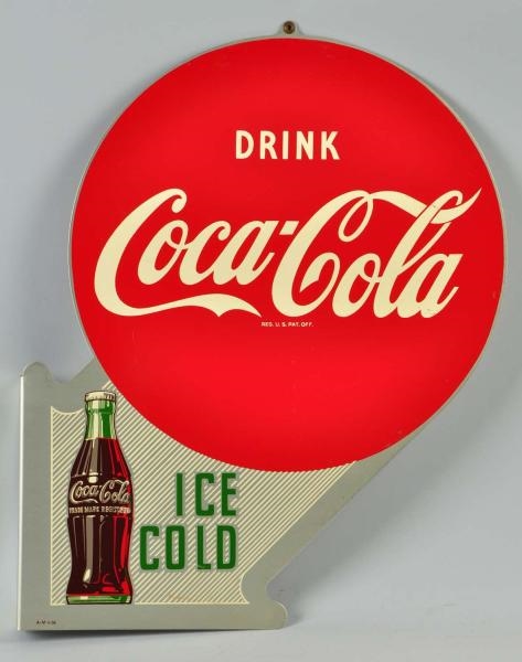 1956 TIN COCA-COLA ICE COLD FLANGE SIGN.          