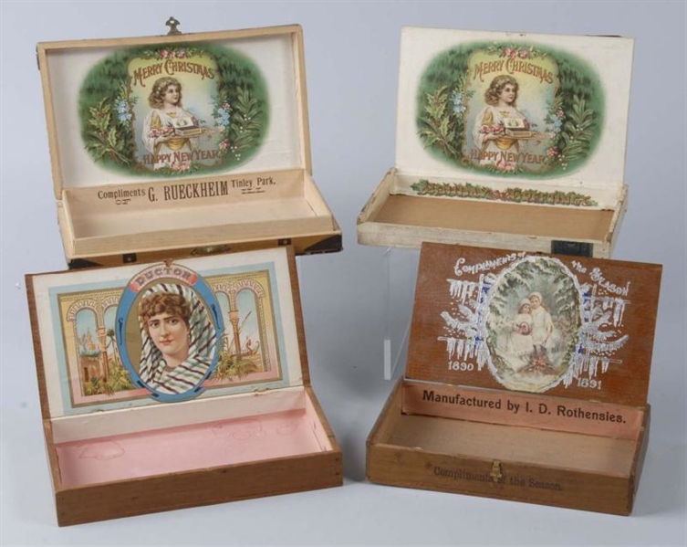 LOT OF 4: CHRISTMAS RELATED CIGAR BOXES.          