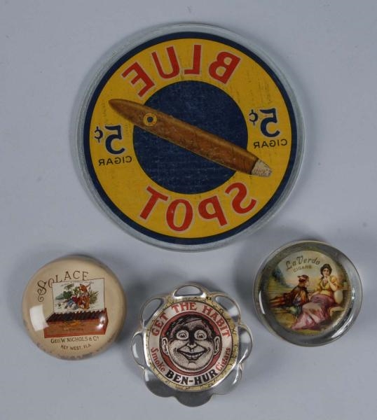 LOT OF 4: CIGAR ADVERTISING PAPERWEIGHTS.         