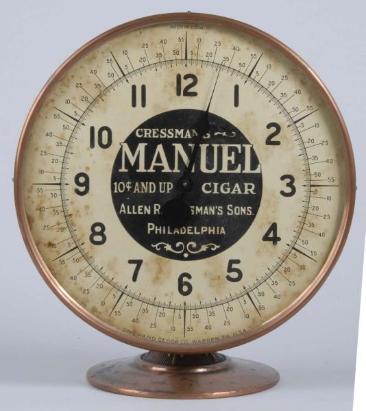 CIGAR ADVERTISING CLOCK WITH PAPER FACE.          