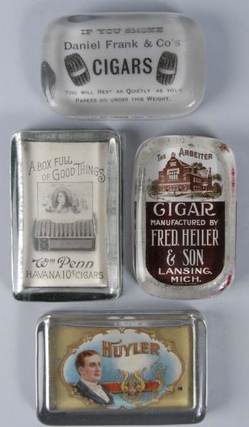 LOT OF 4: CIGAR ADVERTISING PAPERWEIGHTS.         